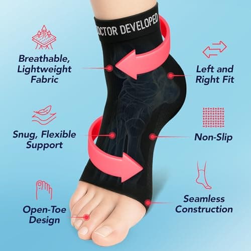 Dr.Arthritis Doctor Developed Copper Ankle Compression Sleeves & Doctor Handbook, Foot And Ankle Support For Women & Men, Ankle Support, Running Ankle Support Socks (Black, M) — view 6
