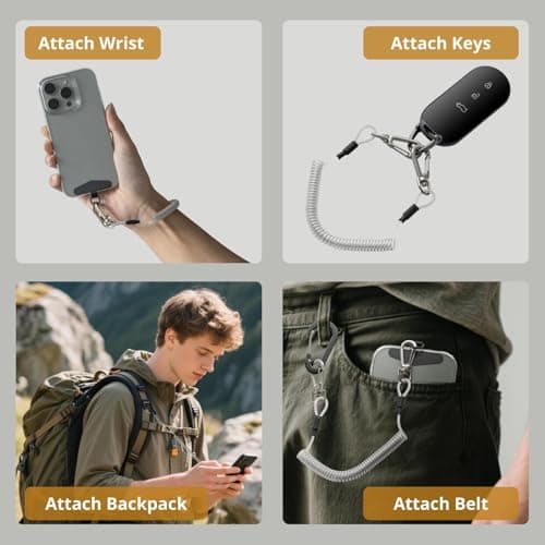 muuee Phone Lanyard with Metal Tether Tab, Stretchy Anti Theft Phone Wrist Strap, Anti-Drop Outdoor Hiking Skiing Cycling Climbing, Compatible for iPhone and Most Smartphones (White) — view 3