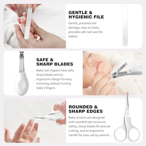 Baby Grooming Kit Newborn,Infant Safety Care Set with Hair Brush Comb Nail Clipper, Baby Essentials for Newborn,5 Pcs, Write — view 6