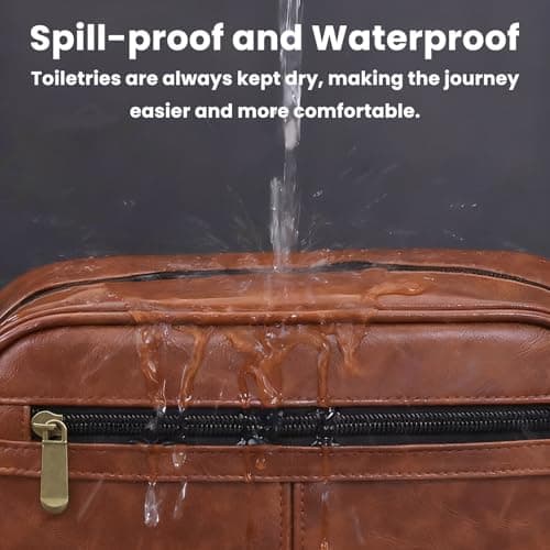 Ethlomoer Leather Toiletry Bag for Men – Brown High-Capacity Waterproof Toiletry Bag with Compartments, Travel Wash Bag for Men, Contrast Color Design — view 6