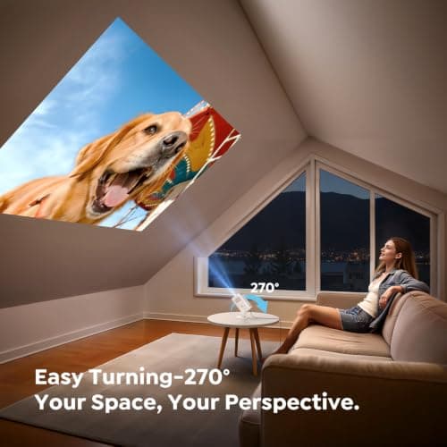 【Built-in Android 14 | Short Throw】TOPTRO Mini Portable Projector 1080P 4K Supported, Smart Projector with 270° Rotation Stand, Auto Keystone, WiFi 6 Bluetooth 5.4, Home Cinema Projectors for Bedroom — view 3