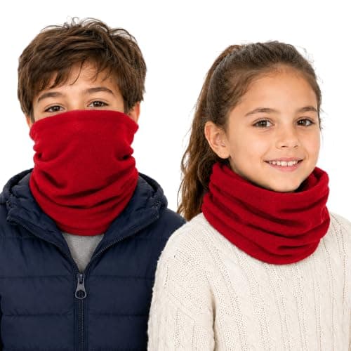 Octave® Winter Neck Warmer For Kids, Multifunctional Fleece Neck Gaiter Face Covering Mask Snood Scarf For Boy and Girls Cycling and Outdoor Sport (Red)