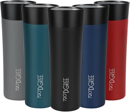 720°DGREE Travel Mug 460ml “PleasureToGo 2.0“ - Choose from 3 Sizes, 6h Hot, 12h Cold, Leakproof, 360° Drinking, BPA-Free, Hygienic - Slim Stainless Steel Thermo Cup for Coffee, Tea to Go - Black