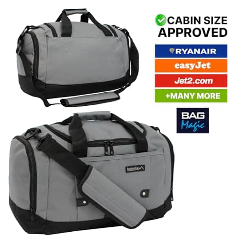 Small Sports Holdall 22L – 45x25x20cm Cabin Size Gym Bag, Travel Duffle Bag with Shoulder Strap – Lightweight Hand Luggage Underseat Bag - Grey — view 5