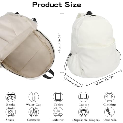 White Backpack, Solid Rucksack, Large School Bag for Back to Uni Gifts — view 3