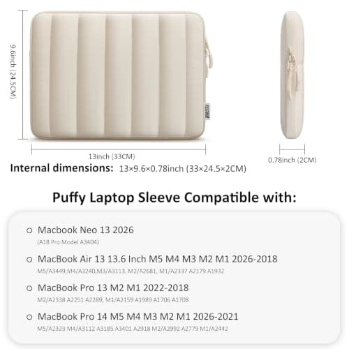 TECOOL Puffy 13.3 Inch Laptop Sleeve Case for Macbook Neo/Macbook Air,Beige — view 6