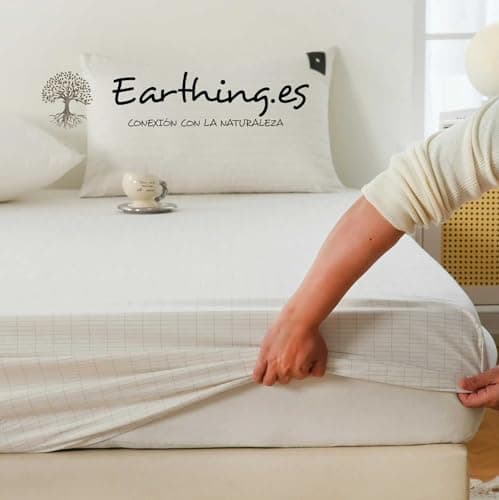 Earthing Grounding Organic Cotton Sheets with Silver Fibre - Ground Connection with Cable and Adapter - Stress Reduction, Better Sleep and Renewed Energy (Double Bed 200 x 200 x 200 x 200 cm) — view 5