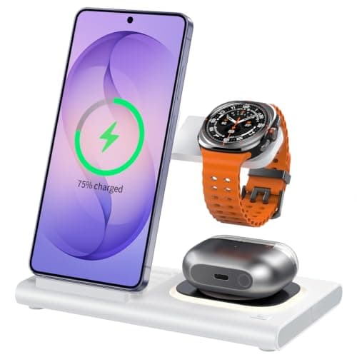 3 in 1 Wireless Charging Station for Samsung,Foldable & Nightlight Travel Wireless Charger for Galaxy S26 Ultra/S25/S24/S23/S22/Note20 Z Fold Flip7,Galaxy Watch 8/7/6/5/4/3 Active 2/1,Galaxy Buds 4