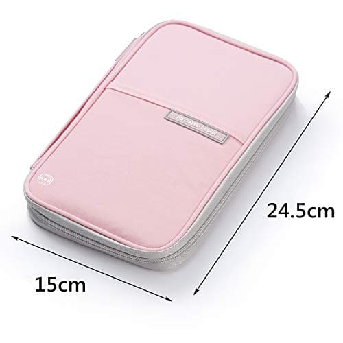 VanFn Family Passport Holder Travel Wallet RFID Blocking Travel Document Organiser Waterproof Holiday Passport Cover Men Women for ID Card, Credit Cards, Flight Tickets, Money, Coins (Pink) — view 4