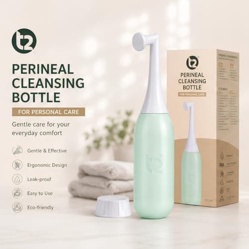 T2 Peri Bottle 500ml - Portable Postpartum Bidet for Women, Perineal Care & Pain Relief After Birth - Angled Nozzle, BPA-Free EVA, Travel Cap & Bag - Hospital Bag Maternity Essential (Sage Green) — view 2