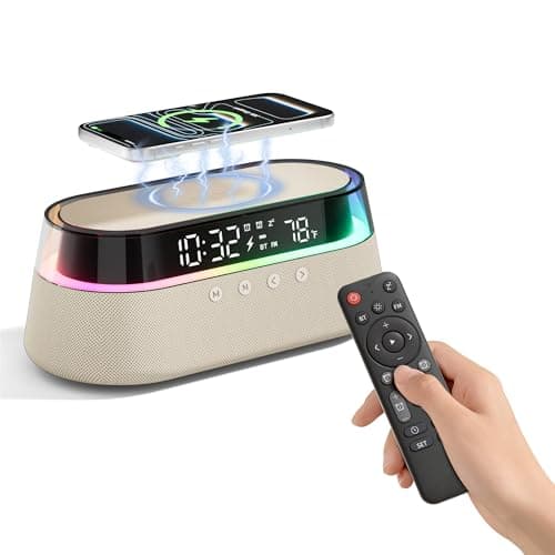 Portable Bluetooth Speaker with Remote, 15W Wireless Charger Night Light