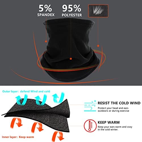 Zollen 4/3/1 Pack Neck Warmer Snood for Men Women Unisex Fleece Winter Neck Gaiter Windproof Bandana Adjustable Face Covering Scarf for Skiing Motorcycle Outdoor Sports Running Cycling — view 3