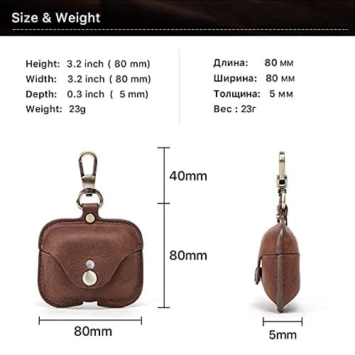 Hiram Genuine Crazy Horse Leather Earphone Case Compatible with AirPods Pro, Durable and soft leather headphone earbuds travel case with Key Chain — view 2