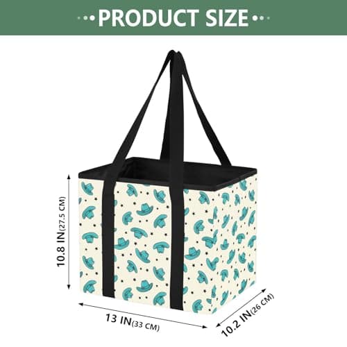 Grckit Car Trunk Organizer Teal Cowboy Hats Heavy Duty Collapsible Storage Tote Bag with Reinforced Handles for Shopping Travel Picnic — view 2