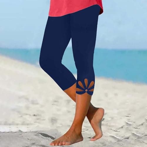 Womens Pants, Womens High Waist Yoga Capris Lightweight Navy — view 2