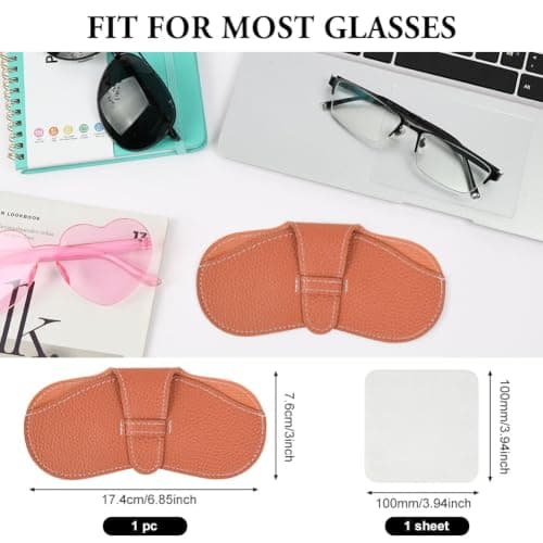 BUTBU Leather Sunglasses Case, Soft Leather Eyeglass Case, Portable Slim PU Glasses Cases, Spectacle Pouch Bag Cover, Lightweight Eyeglass Storage Bags for Women Men Travel (Orange) — view 2