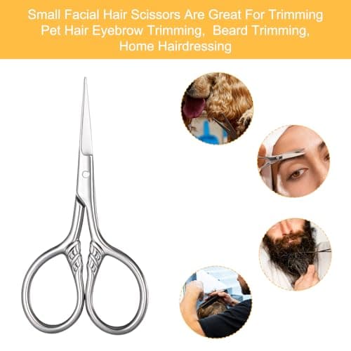 Small Scissors, Small Travel Scissors with Case, Stainless Steel Mini Scissor with Textured Handle, Multi-Purpose Vintage Beauty Grooming Kit for Facial Hair, Eyebrows, PU Leather Case — view 6