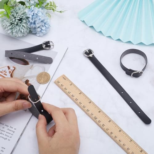 GORGECRAFT 10Pcs Leather Luggage Labels Strap Adjustable Black Luggage Tag Loops Replacement Belts with Metal Buckle Watch Band Straps for Suitcase Briefcase Travel Secure Storage Hanging Accessories — view 3
