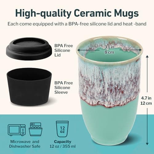 NOVA CERAMICS Travel Mug - Travel Coffee Mug – Reusable Coffee Cup Unique to Go Mug – Microwave & Dishwasher Safe Coffee Tumbler - Gifts for Women Men Him Her – 12oz - Nebula — view 3