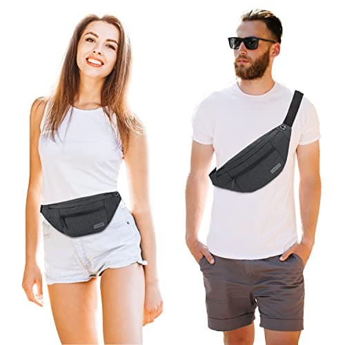 MAXTOP Large Bumbag Waist Fanny Pack Running Belt for Men Women Unisex Bum Bag with Headphone Jack and 4-Zipper Pockets Adjustable Belt for Travel Running Jogging Workout Hiking Gifts Dark Grey — view 2