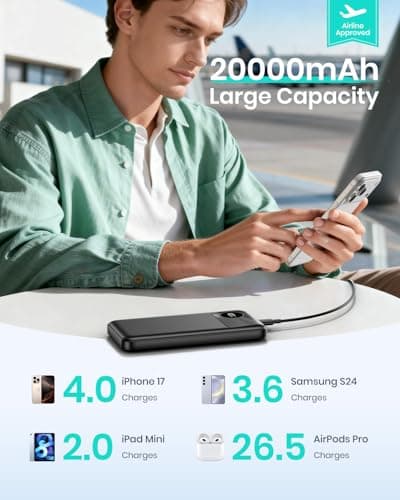 A ADDTOP Portable Charger Power Bank - 20000mAh 22.5W Fast Charging Battery Pack USB A & USB-C In/Output - PD3.0 QC4.0 Phone Charger with LED Display for Smartphone Tablet — view 3