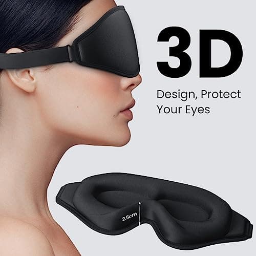 SUSNUAN Eye Mask for Sleeping, 3D Contoured Sleep Mask for Women and Men, Soft and Comfortable Night Eye Blinder, Light Blocking Sleep Masks for Travel, Lunch Breaks, Sleeping (Black) — view 2