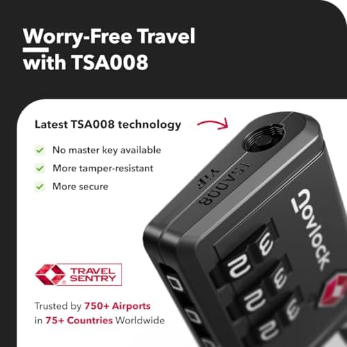 NovLock Suitcase Padlocks, TSA Approved Luggage Locks, Travel Padlocks — view 6