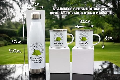 Personalised 500ml Thermal Flask and Enamel Mugs. Camping Tent Mug and Flask Set. Outdoor Adventure Gifts — view 3