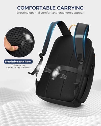 Ponhog Laptop Backpack for Men - 900D Travel Backpack fit 17.3 Inch Laptop, Tech Backpack with USB Charging Port Anti-Theft Pocket, 30L Smart Rucksack for College Business Work Overnight Black — view 6