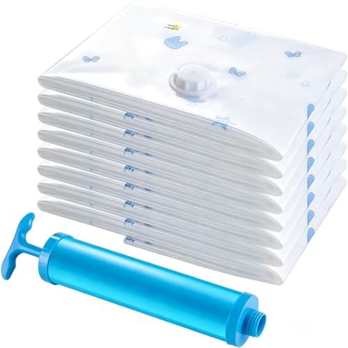 UOUNE Vacuum Storage Bags, 8 Combo (4 Jumbo, 2 Large, 2 Medium) Reusable Space Saver Bags Vacuum Compression Zipper Storage Bags with Airtight Valve and Hand Pump,Work with Vacuum Cleaner