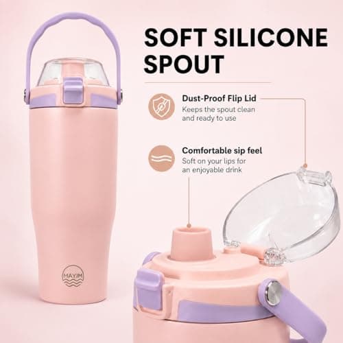 Mayim The SoftSip Bottle — 30oz Insulated Water Bottle with Silicone Spout | Snap-Cover Locks & Protects | Soft Full-Grip Silicone Carry Loop | Dishwasher Safe (Blush Violet) — view 5