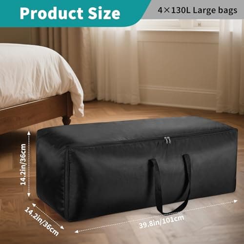 4 Pack 130L Large Travel Duffle Bags, Water Resistant Heavy Duty Foldable Sports Duffel with Metal Zippers for Camping Moving, 1680D Oxford Cloth Luggage Holdall 101x36x36cm Black (101cm 130L) — view 2