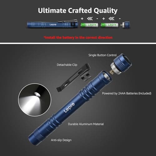 Lepro LED Torch Battery Powered, 2 Pack Pen Torches with Clip, Pocket Sized — view 5