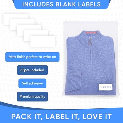 32pcs Zip Lock Bags With Labels Reusable Travel Storage Bag Luggage Space Saver Organisers For Clothes Shoes Christmas Decorations Hospital Baby Maternity Bag Space Saver Pouch (17x25cm) — view 2