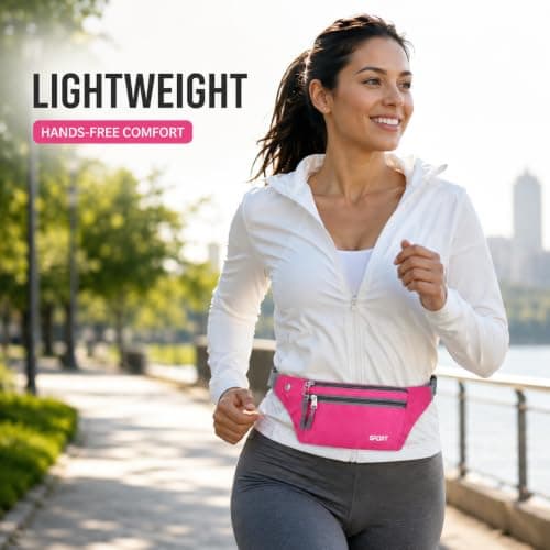 SoWest Unisex Bumbag Fanny Pack – Waterproof Waist Packs for Men & Women | Adjustable Belt with 3 Zipper Pockets for Running, Hiking, Jogging, & Travel | Lightweight Outdoor Waist Bag - Red — view 5