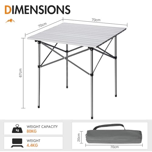 Portal Aluminium Folding Camping Table Square Roll Up Top 4 Person Compact Garden Table with Carry Bag for Picnic Camp Backyard BBQ, Silver — view 2