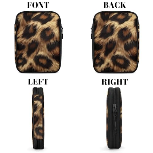 Mintoprints Leopard Print Travel Electronic Organizer Case, Wild Safari Skin Slim Cable Management Bag for Game Console & Accessories, Portable Double Zipper Pouch with Mesh Pockets & Elastic Straps — view 6