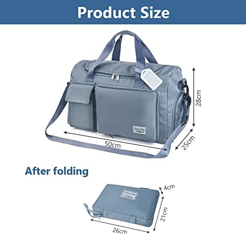 Flintronic Travel Duffel Bag, Foldable Gym Bag Overnight Weekend Bags for Women, Lightweight Hospital Bag with Wet and Dry Separation Bag, Large Holdall Bag Cabin Bag for Sports and Travel - Blue — view 3