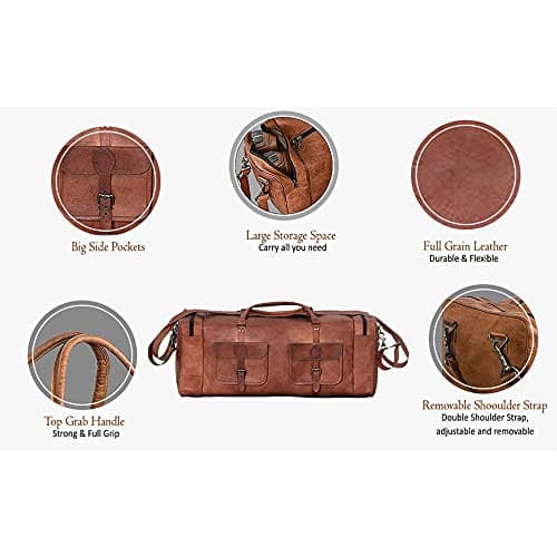 KPL Large 32 Inch Sports Bags for Men Leather Travel Bag Tote Weekend Sports Night Sports Bag, Brown, L — view 5