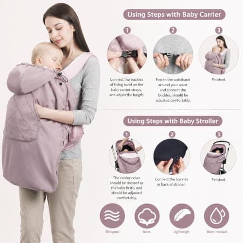 Bebear Winter Cover for Baby Carrier Warm Universal Hoodie Baby Carrier Cover for All Seasons, Dark Grey — view 5