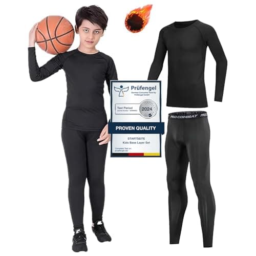 Startseite Kids Base Layer - Athletic Kids Thermal Long Sleeve Top and Leggings Compression Set for Sport Football Basketball Ski Black