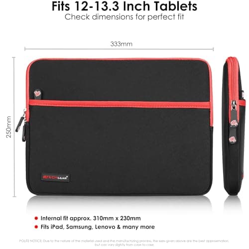 TECHGEAR Neoprene Zipped Sleeve Case Cover 11-13", Anti-Shock Lining fits iPad Pro 13 / Pro 12.9, Samsung Tab S10/S9/S8 Plus S9 FE+ 12.4", Book 12", Surface Pro 11/10/9/8/7, MacBook 13, 11" Laptops — view 6