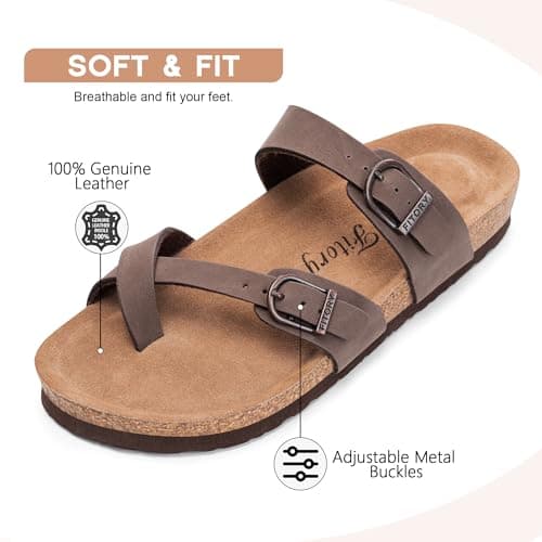 FITORY Women's Leather Sandals Comfort Cork Footbed Brownish Yellow Size 7 — view 3
