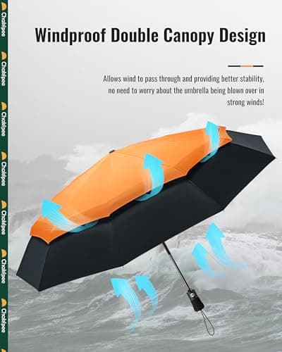 Chakipee Compact Travel Umbrella Windproof Strong- Automatic Folding Umbrellas for Wind and Rain, Double Vented Canopy 210T Fabric 102cm Span - 9 Ribs Portable Umbrella for Men and Women Yellow — view 6