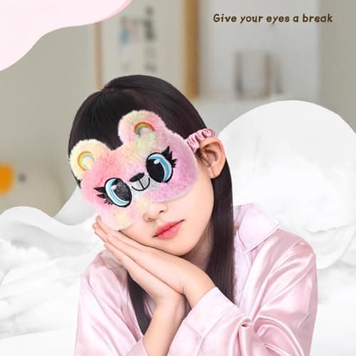 OMEIU 1 Pcs Kids Eye Masks for Sleeping, Kids Eye Mask, Colourful Unicorn Animal Soft Plush Sleeping Mask, Kids Sleeping Mask for Girls Children Travel Party Fillers (Capybara, One Size) — view 3