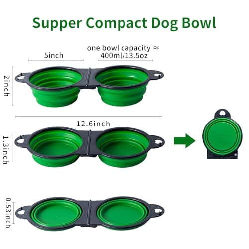 SLSON Collapsible Dog Bowls Foldable Dog Dual Bowl Travel Water and Food Bowls,Sturdy Reinforced Rim Portable Pet Feeder Cat Bowl for Walking Hiking Outdoors (green) — view 2