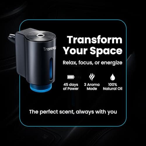 Tronexy Smart Car Air Freshener – Motion Sensor Aroma Diffuser with Vent Clip | Rechargeable, Includes 3 Fragrances, USB-C & Manual | Winter Edition (Cologne, Intercontinental Hotel, Sandalwood) — view 2