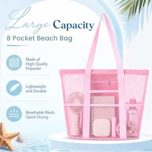 Large Mesh Beach Bags for Women, Foldable Waterproof Sandproof Tote Bag — view 5