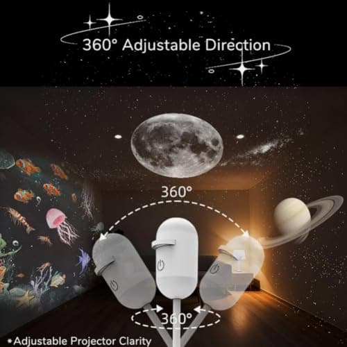 Ocean and Galaxy Projector, Plug and Play HD Star Projector, Holographic Night Light Projectors, 360 Rotating USB Powered Ceiling Light for Bedroom Decor (with 24 Films) — view 3