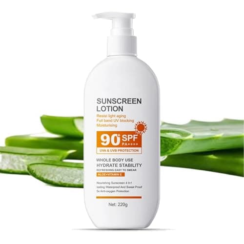 Factor 90 Face Sunscreen, Travel Sun Cream SPF 90 PA+++, Large-capacity Body Sunscreen, Ultra Light UV Protetion, Water & Sweat Resistant, Moisturizing & Non Greasy with Aloe Vera Vitamin E-220g